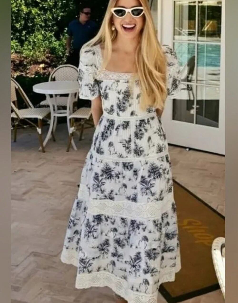 Hunter Bell Evelyn Flamingo Maxi Dress Blue White Retired Used Sz 6 New $395